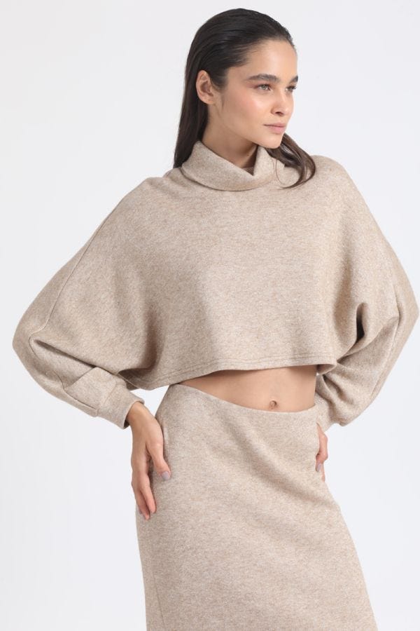 BEATLE TEJIDO PUNTO CROP CON HILO METALIZADO, BEIGE