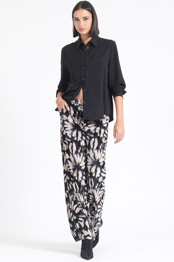 PANTALON ANCHO, TIRO ALTO, ESTAMPADO, BEIGE