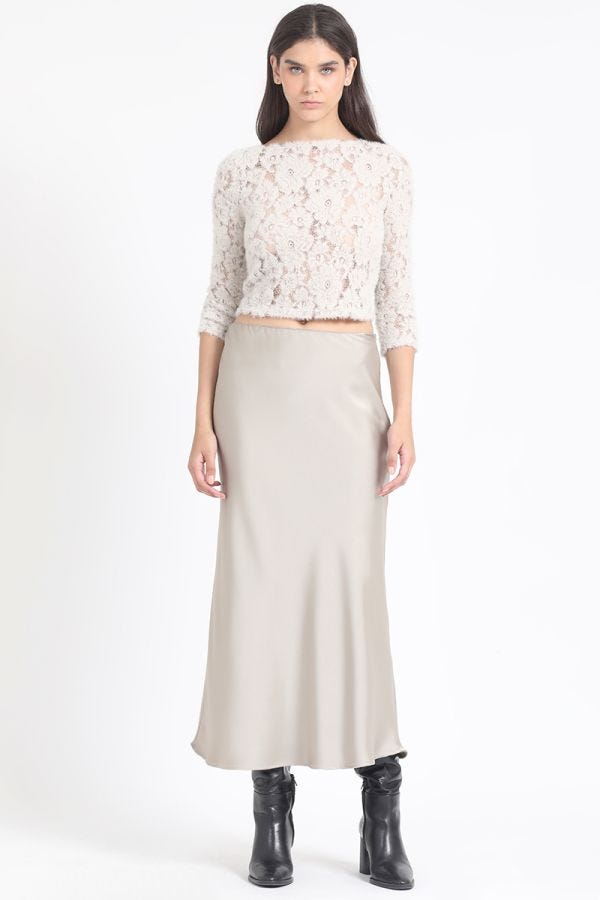 FALDA MAXI SESGADA SATIN BEIGE