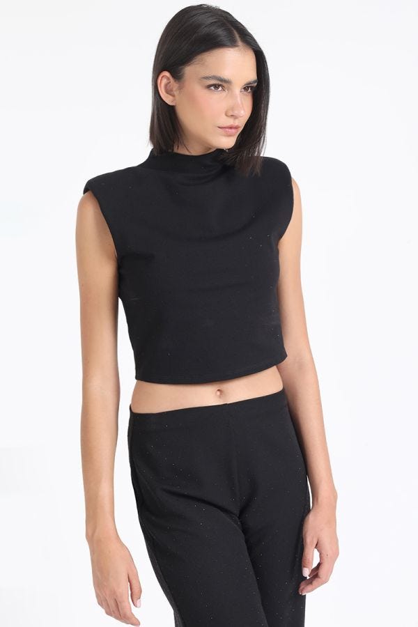 TOP RECTO, STRASS, NEGRO