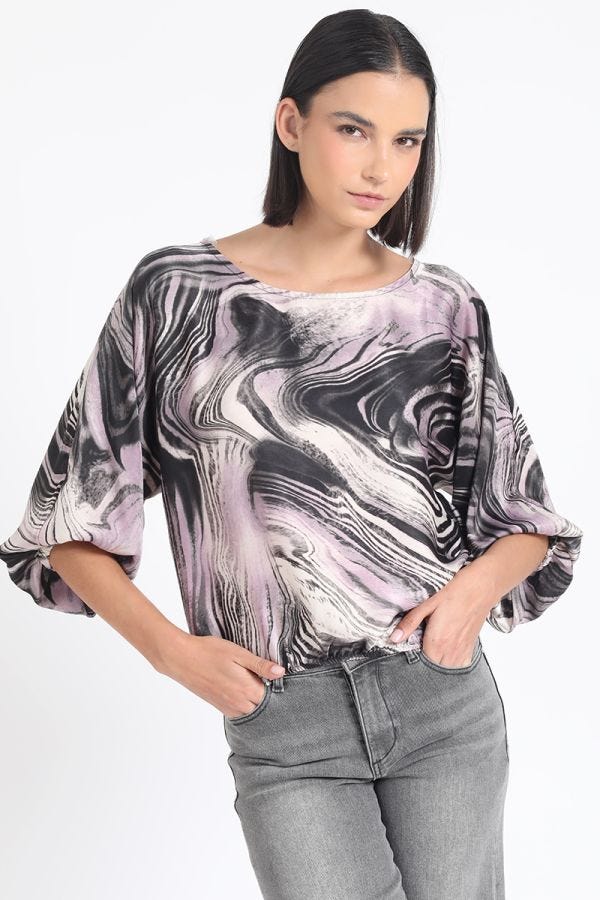 BLUSA SATIN ESTAMPADO MARMOL, ROSA