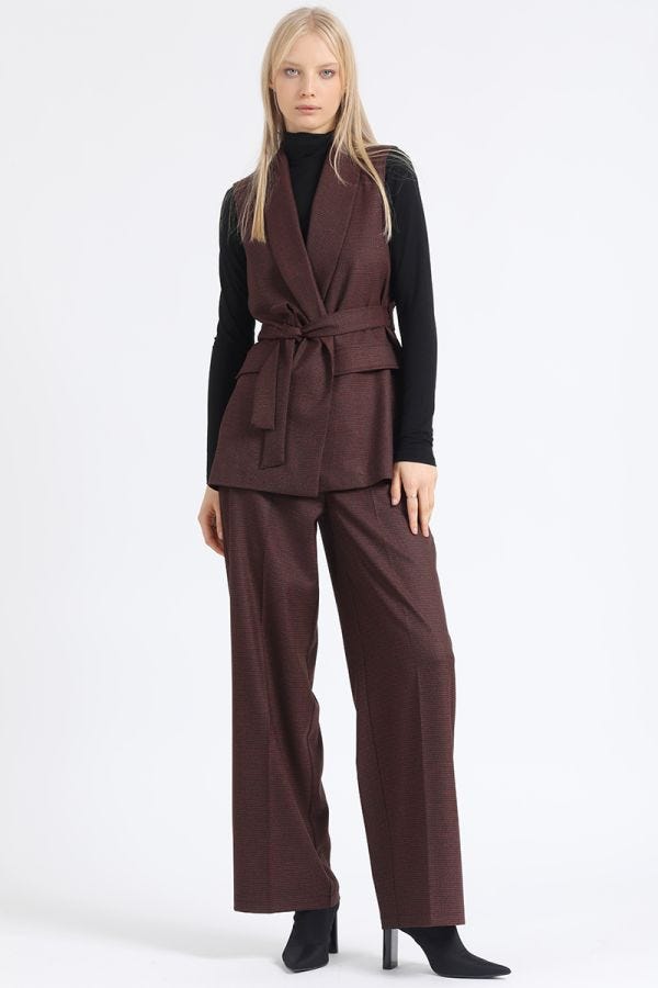 PANTALON ANCHO, TIRO ALTO, PRINCIPE DE GALES, BURDEO