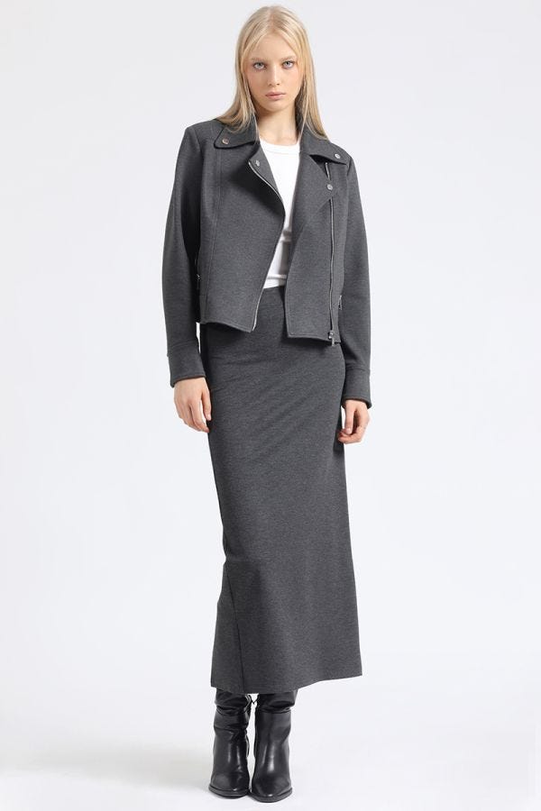 FALDA TUBO MIDI, GRIS
