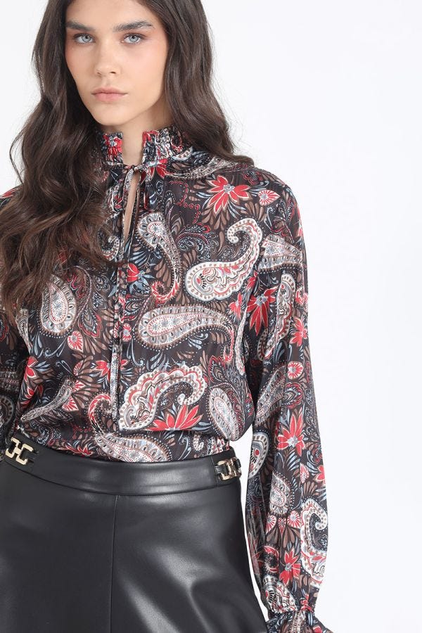 BLUSA ESTAMPADA PAISLEY, NEGRO