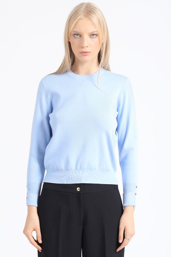 SWEATER BASICO, TEJIDO PUNTO, CELESTE