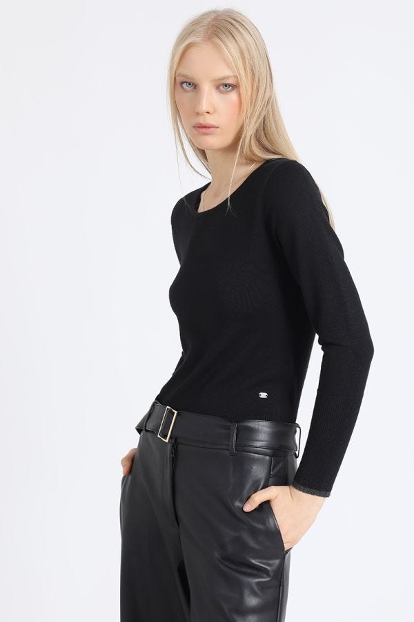 SWEATER BASICO TEJIDO PUNTO, NEGRO