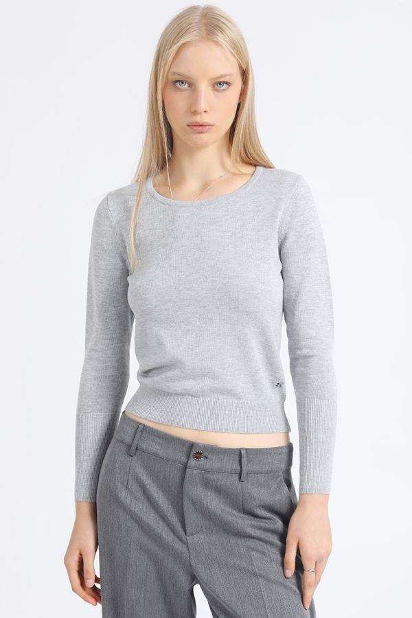 SWEATER BASICO TEJIDO PUNTO, GRIS