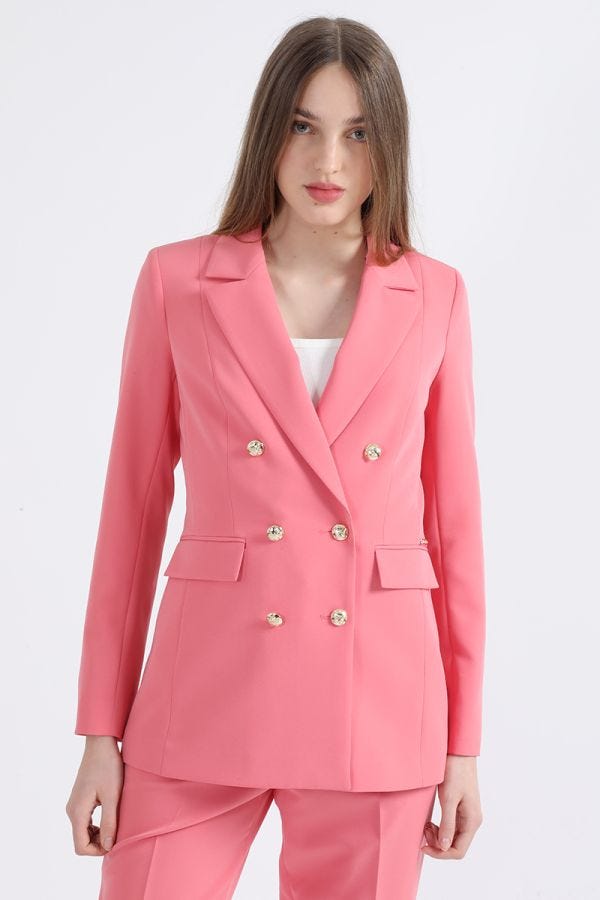 BLAZER LARGO ENTALLADO, ROSA