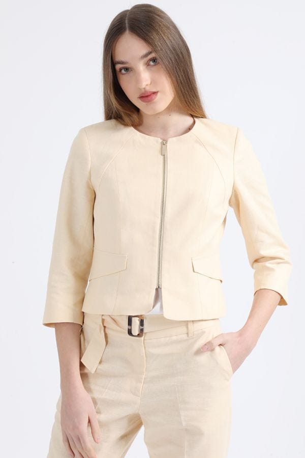 CHAQUETA ENTALLADA LINO ALGODÓN, VAINILLA