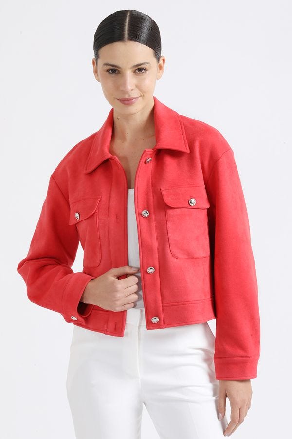 CHAQUETA CARGO, EFECTO GAMUZA, ROJO
