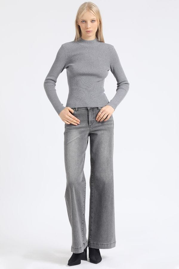 JEANS PALAZZO, TIRO MEDIO, GRIS