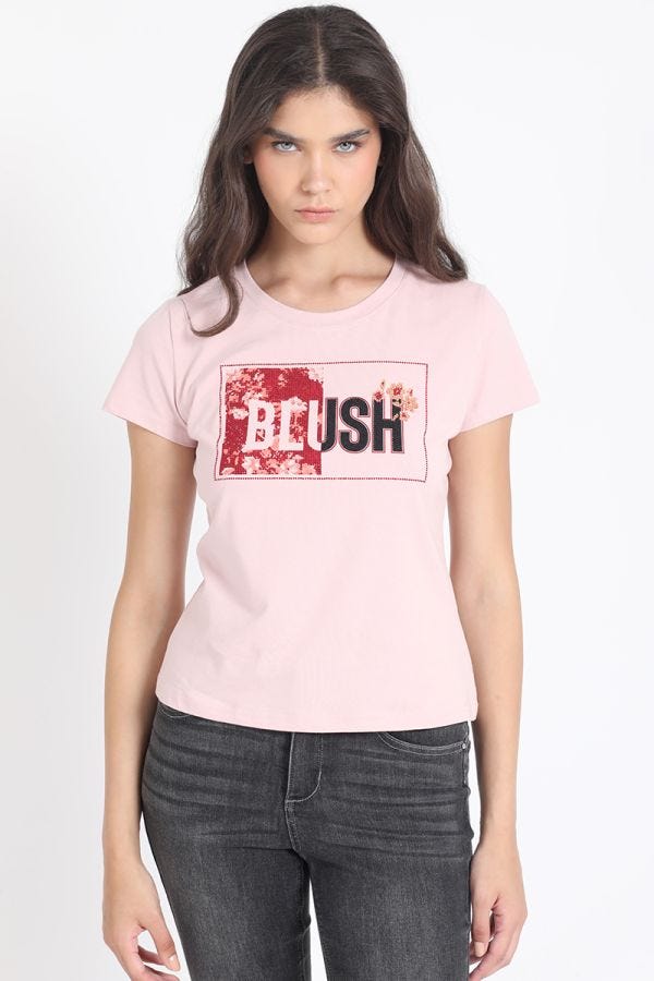POLERA ALGODÓN SPANDEX, ESTAMPADO BLUSH, ROSA
