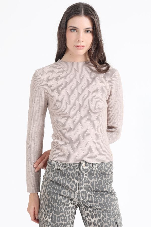 SWEATER TEJIDO PUNTO FANTASIA, BEIGE