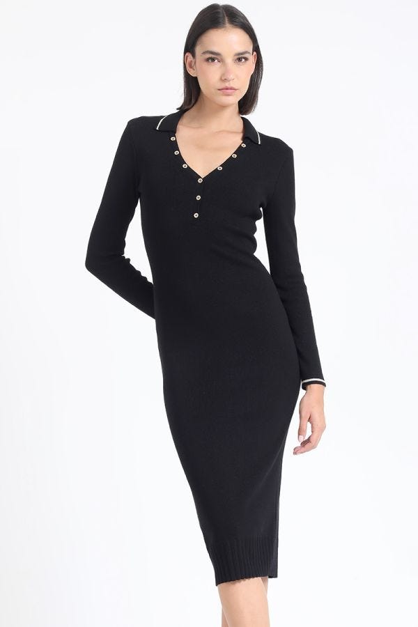VESTIDO MIDI TEJIDO PUNTO, NEGRO