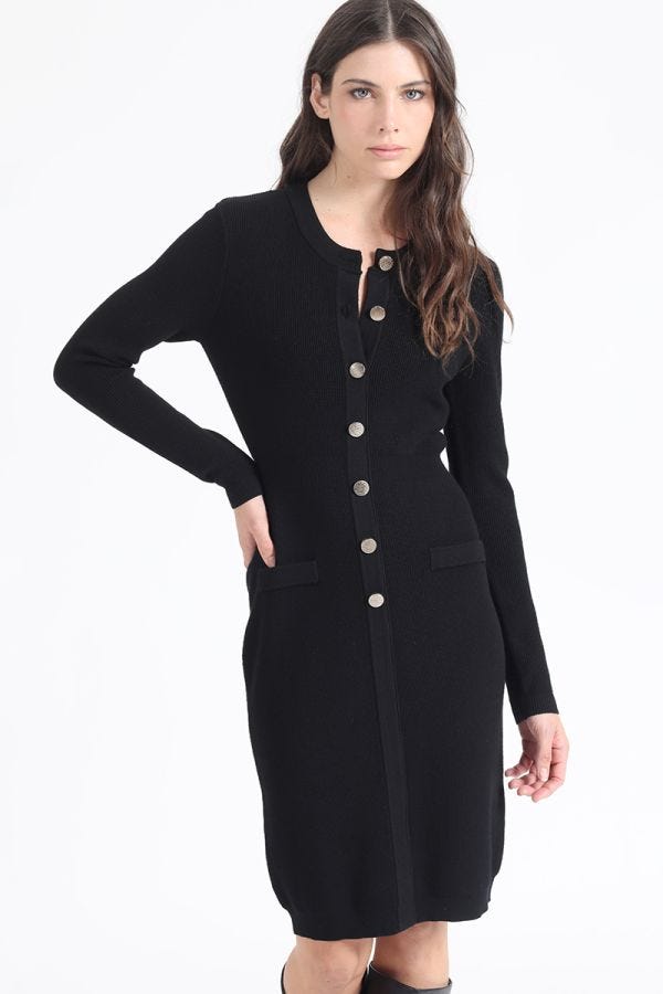 VESTIDO AJUSTADO TEJIDO PUNTO, NEGRO