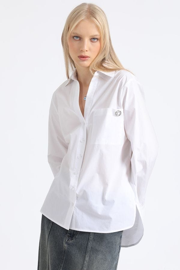 CAMISA RECTA ALGODÓN POPLIN, CRUDO