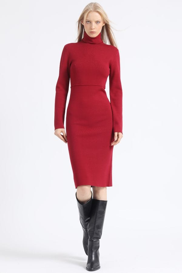 VESTIDO MIDI TEJIDO PUNTO, BURDEO