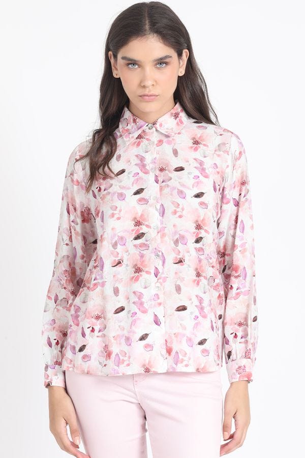 BLUSA ESTAMPADO FLOR ACUARELA, CRUDO