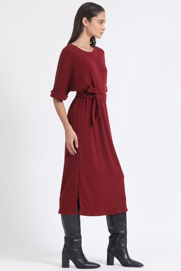VESTIDO MAXI, PUNTO, VINO