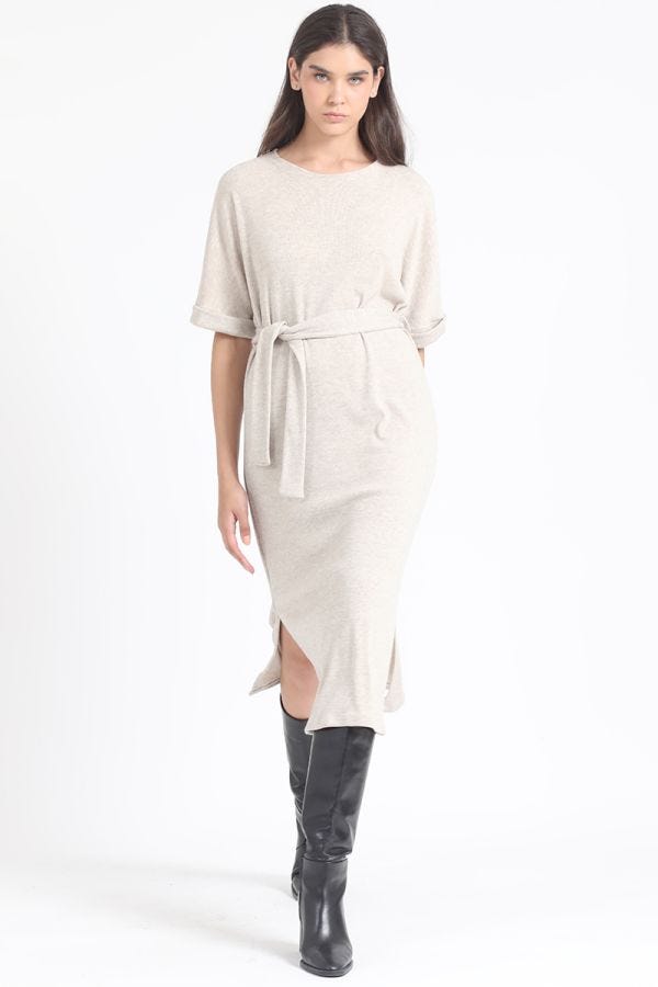 VESTIDO MAXI, PUNTO, BEIGE