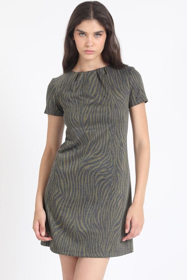 VESTIDO ESTAMPADO ANIMAL, VERDE