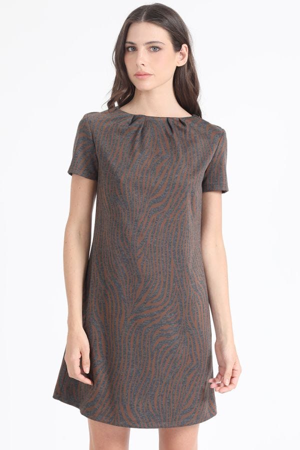 VESTIDO ESTAMPADO ANIMAL, CAFÉ